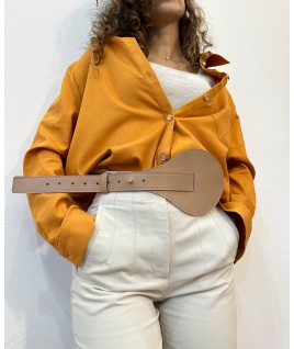 Macaron Leather Waist Belt In Dark Beige